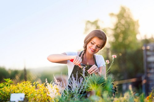Professional gardeners following health and safety standards
